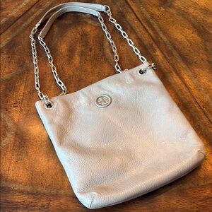 Tory Burch Taupe Crossbody Bag with Pebbled Leather